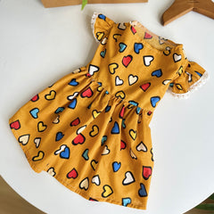 Yellow Dog Dress with Colorful Heart Print