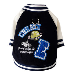 Pink Varsity Dog Jacket with Space Embroidery