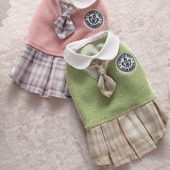 Dress of Dog Cute Warm School Princess Plaid Skirt
