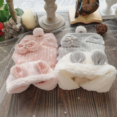 Dog Hoodie Pink Teddy Winter Lovely Pet Bow Jumpsuit