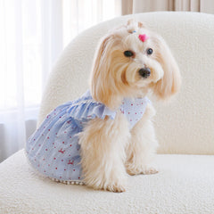 Blue Polka Dot Dog Dress with Ruffles