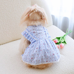 Blue Polka Dot Dog Dress with Ruffles
