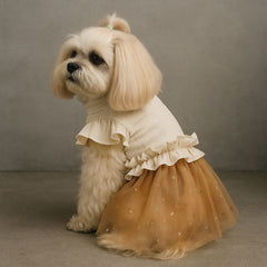 Starry Dog Dress with Cream Top and Tulle Skirt