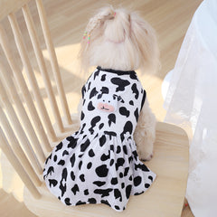 Cow Print Dog Clothes Set with Dress and Vest