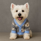 Gray Blue Knit Dog Cardigan with Bear Print