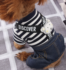 Dog Shirts Pet Pink Stripes Bear Letters Jumpsuit
