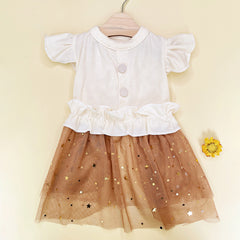 Starry Dog Dress with Cream Top and Tulle Skirt