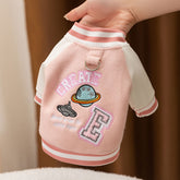 Pink Varsity Dog Jacket with Space Embroidery