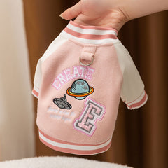 Pink Varsity Dog Jacket with Space Embroidery