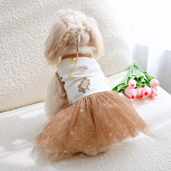 Heart Print Dog Dress with Pink Tulle Skirt