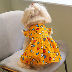 Yellow Dog Dress with Colorful Heart Print