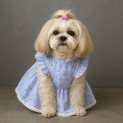 Blue Polka Dot Dog Dress with Ruffles