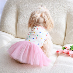 Heart Print Dog Dress with Pink Tulle Skirt