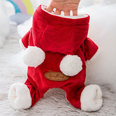 Dog Hoodie Red Winter Christmas Cotton Jumpsuit