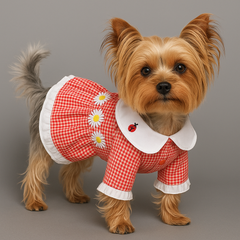 Dog Dress Pet Plaid Ladybug Print Skirt