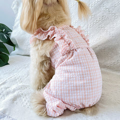 Peach Gingham Dog Dress with Ruffle Sleeves