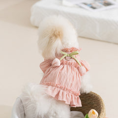 Pink Ruffle Dog Dress with Cute Bow
