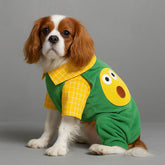 Dog Shirts Green Frog Print Check Lapel Jumpsuit