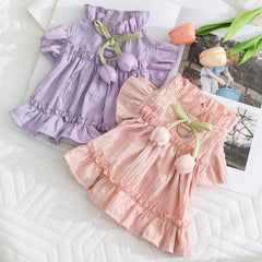 Pink Ruffle Dog Dress with Cute Bow
