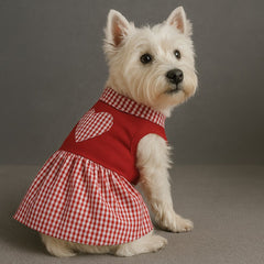 Red Gingham Dog Dress with Heart Patch
