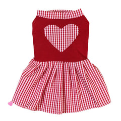 Red Gingham Dog Dress with Heart Patch