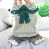 Dog Shirts Green Bow Lapel Cotton Jumosuit