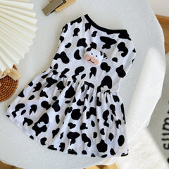 Cow Print Dog Clothes Set with Dress and Vest