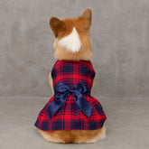 Red Plaid Dog Dress with Navy Bow