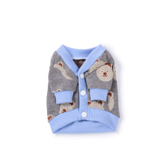 Gray Blue Knit Dog Cardigan with Bear Print