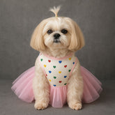 Heart Print Dog Dress with Pink Tulle Skirt