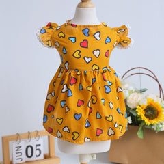 Yellow Dog Dress with Colorful Heart Print