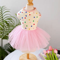 Heart Print Dog Dress with Pink Tulle Skirt