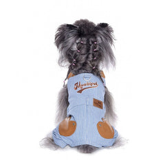 Leash-Attachable Blue & White Striped Denim Overalls