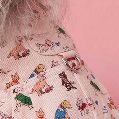 The puppy's removable leash-style denim skirt