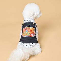 Cute Denim Overall Dog Outfit with Star Print Shirt