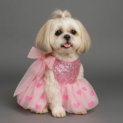 Pink Sequin Dog Dress with Heart Tulle Skirt