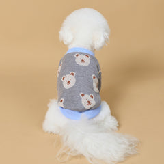 Gray Blue Knit Dog Cardigan with Bear Print