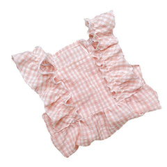 Peach Gingham Dog Dress with Ruffle Sleeves