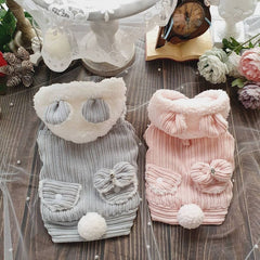 Dog Hoodie Pink Teddy Winter Lovely Pet Bow Jumpsuit