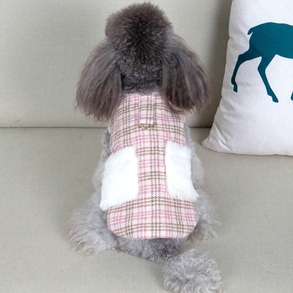 Dog Shirts Traction Plaid Vest Autumn and Winter Models To Send Scarf