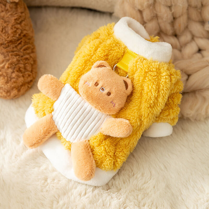 Dog Dress Pullable Autumn and Winter Teddy Bear Warm Fleece