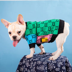 Dog Shirts Green Cardigan Brand Stitching Sweater