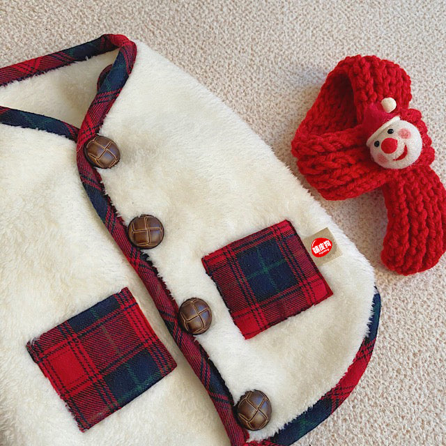 Xmas Dresses for Dogs Red Plaid Pocket Vest with Scarf