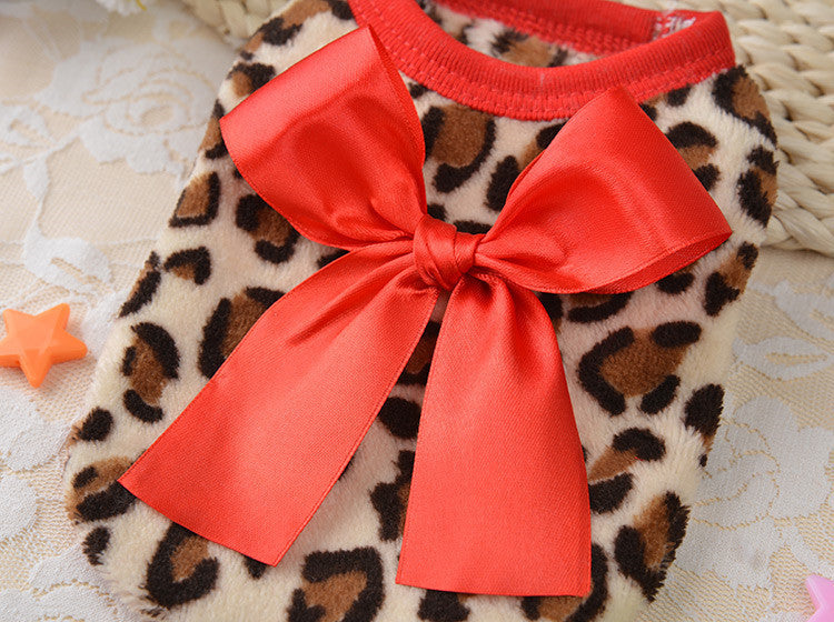 Dog Shirt Leopard Bow Winter Pet Clothes