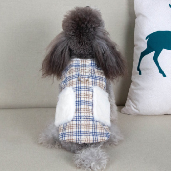 Dog Shirts Traction Plaid Vest Autumn and Winter Models To Send Scarf