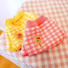 Dog Shirts Yellow Plaid Round Neck Pet Bunny Sweater