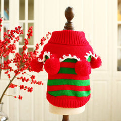 Dog Shirts Christmas Winter Thick Pet Stripe Ball Sweater