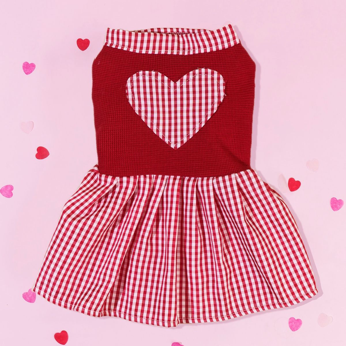 Red Gingham Dog Dress with Heart Patch
