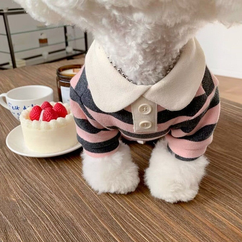 Striped Dog Shirt with Collar and Leash Ring