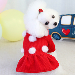 Dress of Dog Red Fur Ball Cute Pet Sweater